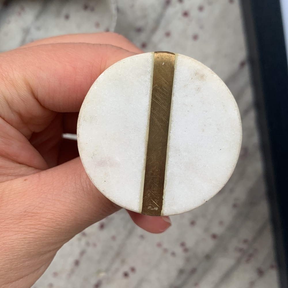 Marble door knob , marble pull with gold accent